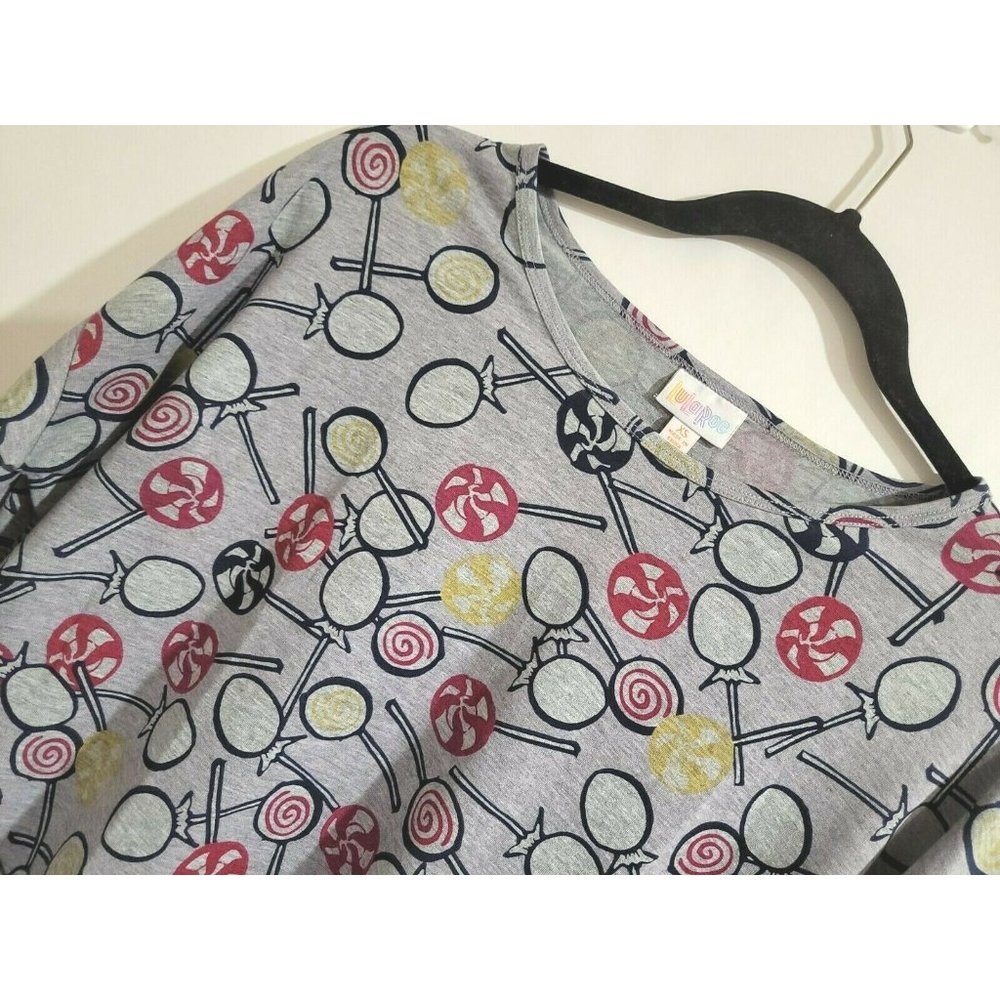 WOMAN'S LULAROE GRAY LOLLIPOP PATTERN SHORT SLEEVE